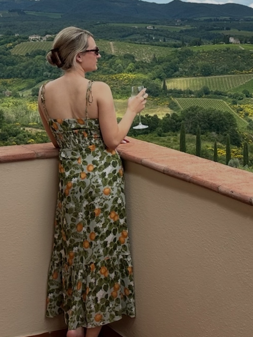 Women’s Green Midi Dress with Orange Floral Print